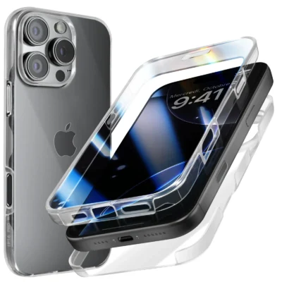 Funda Doble 360° para iPhone 15 Pro Max Silicona Transparente Ultraprotectora