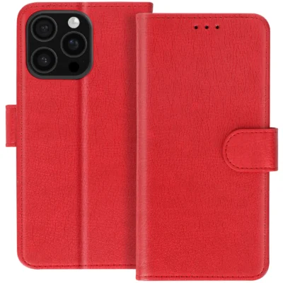 Funda de Cuero en Libro para iPhone 15 Pro Max - Rojo