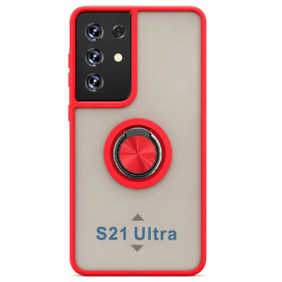 Funda con Anillo Integrado para Samsung S21 ULTRA - Rojo