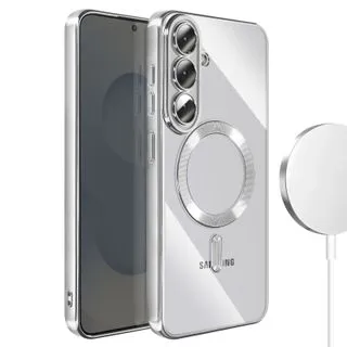Funda Magnética MagSafe para Samsung Galaxy S24 Plus con Marco Metálico y Protección de Cámara - Plata