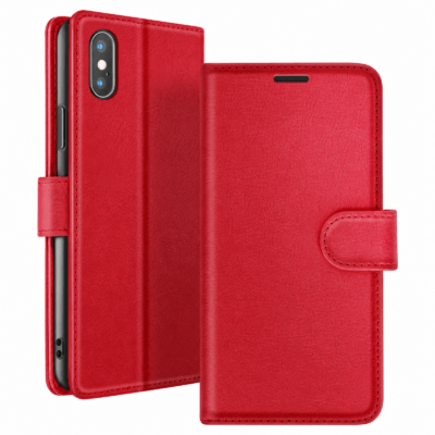 Funda de Cuero en Libro para iPhone X - Rojo