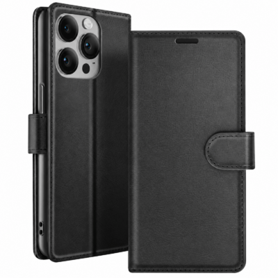 Funda de Cuero en Libro para iPhone 14 Pro - Negro