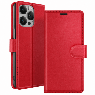 Funda de Cuero en Libro para iPhone 14 Pro - Rojo