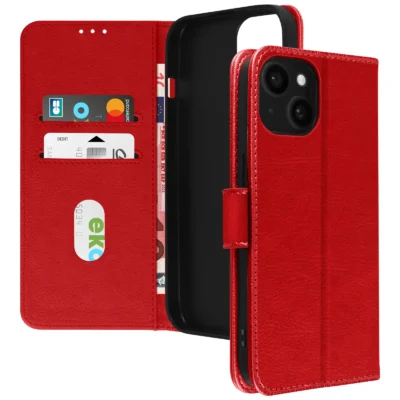 Funda de Cuero en Libro para iPhone 15 Plus - Rojo