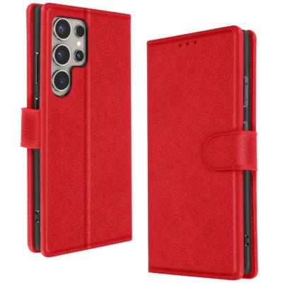 Funda de Cuero en Libro para Samsung Galaxy S24 Ultra - Rojo